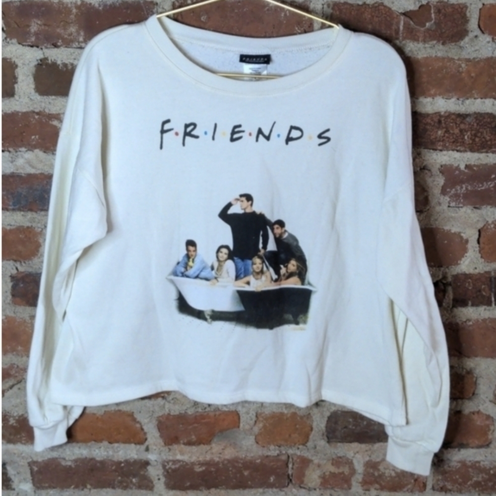 Friends  Logo Medium Cream Cropped Sweatshirt‎ w/ Graphic of the Cast